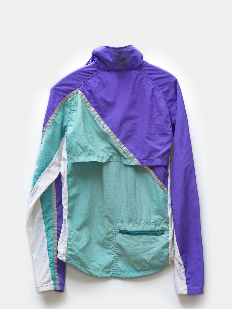 back view of LL Bean Vintage Cycling Jacket in Purple Teal and White