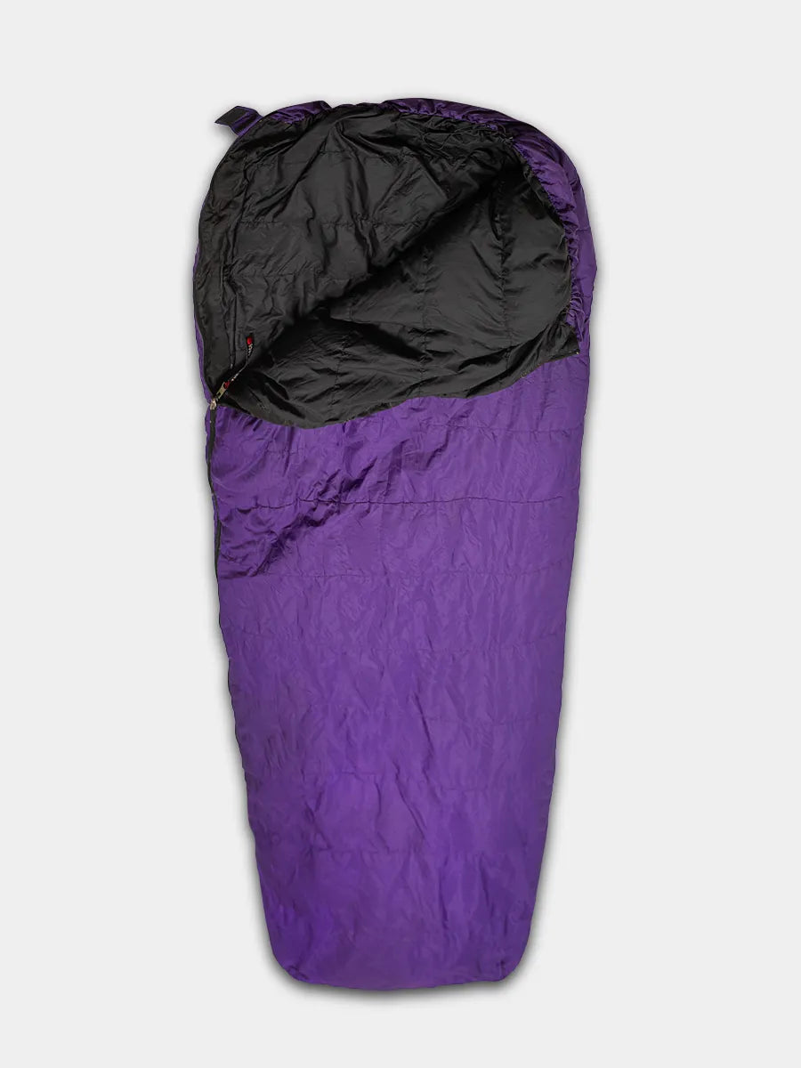 The North Face 3 Season Sleeping Bag in Purple with Black lining.