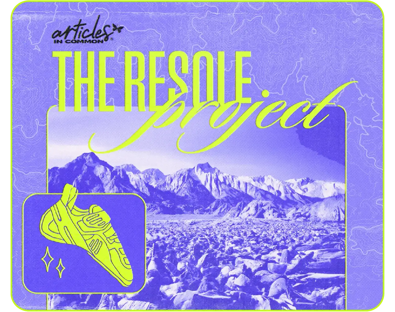 The Resole Project in wavy bold font over a holographic pink artwork and climbing shoe illustration