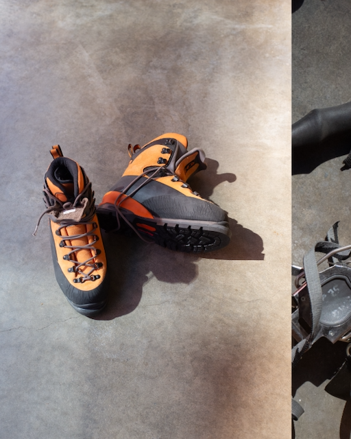 Aerial view of mountaineering La Sportiva boots
