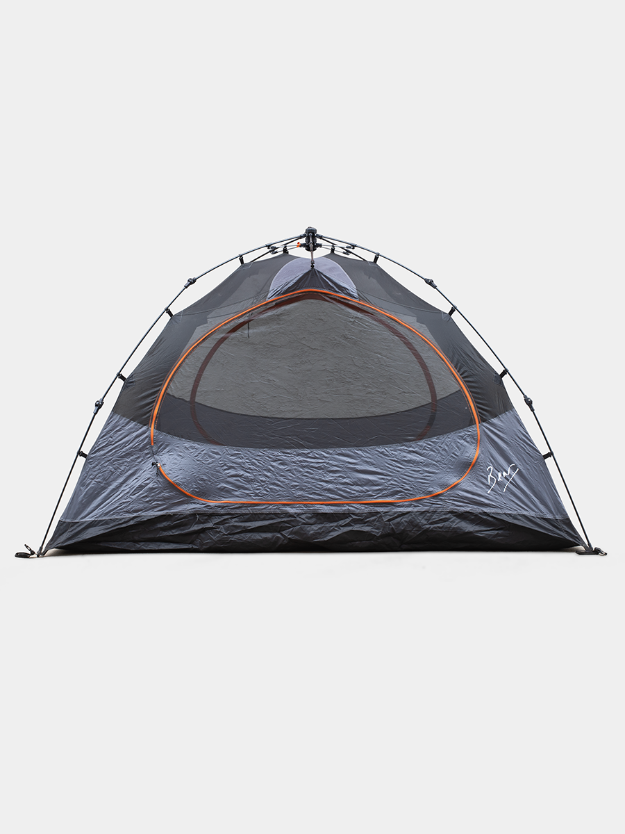 Bear Grylls 4p Tent  Blue/Gray camping tent with a clear window on a light gray background