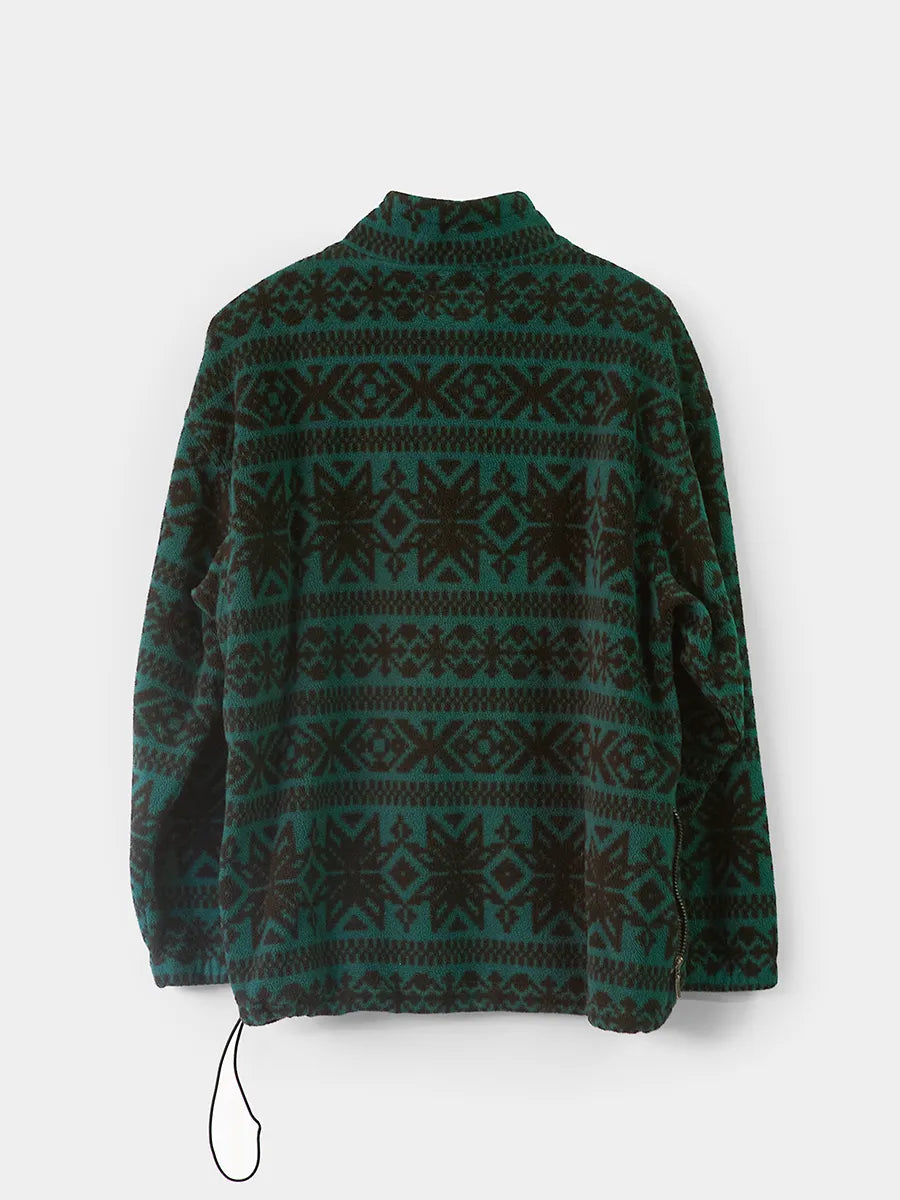 Back View Vintage Green patterned Eddie Bauer half zip pullover on a white background