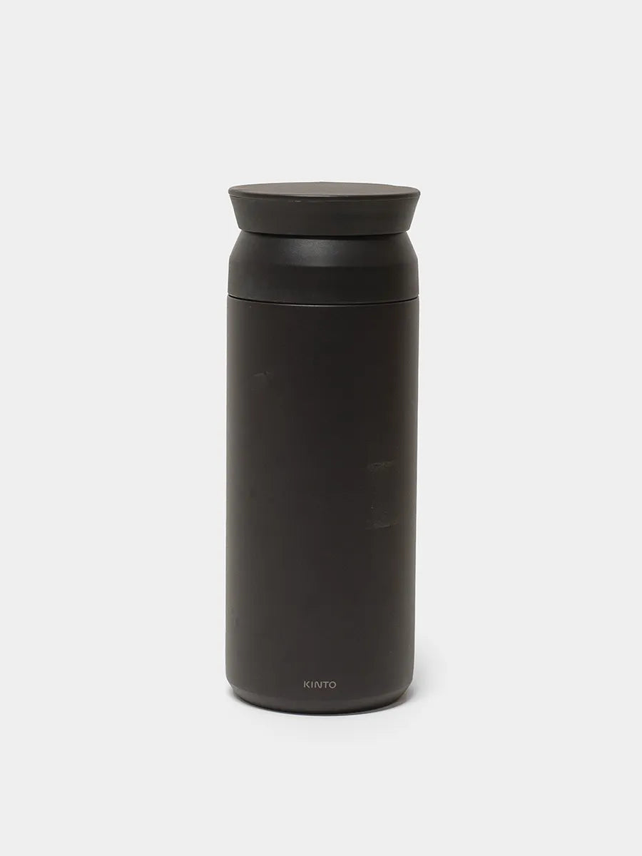 Black insulated thermos on a white background
