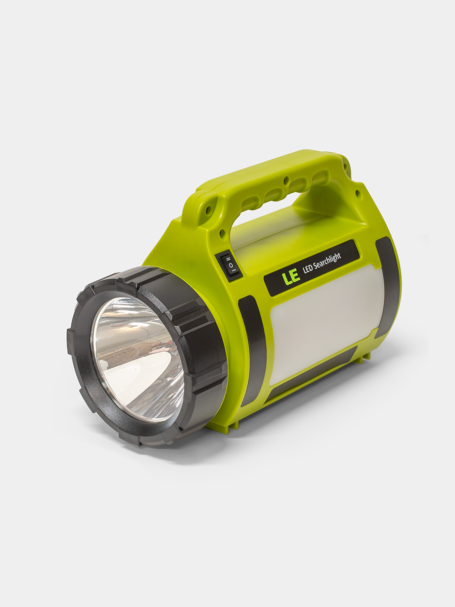 LED Searchlight Lighting Ever LE Green and gray flashlight on a white background