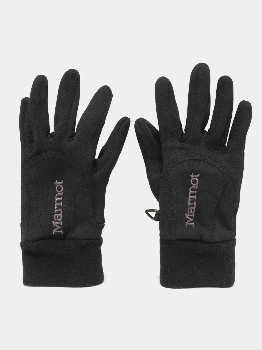 A pair of black gloves designed for touchscreen compatibility.