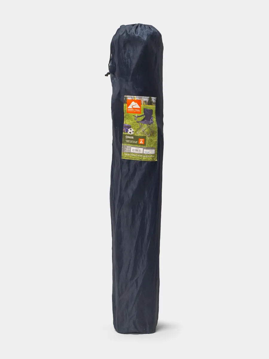 Black bag with a brand label on a white background