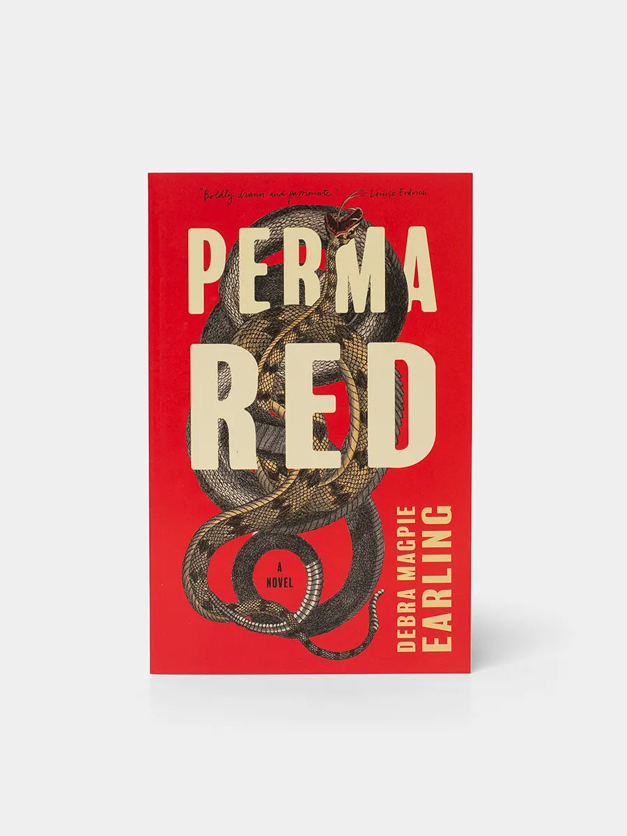 Book cover of 'Perma Red' with a snake illustration on a red background