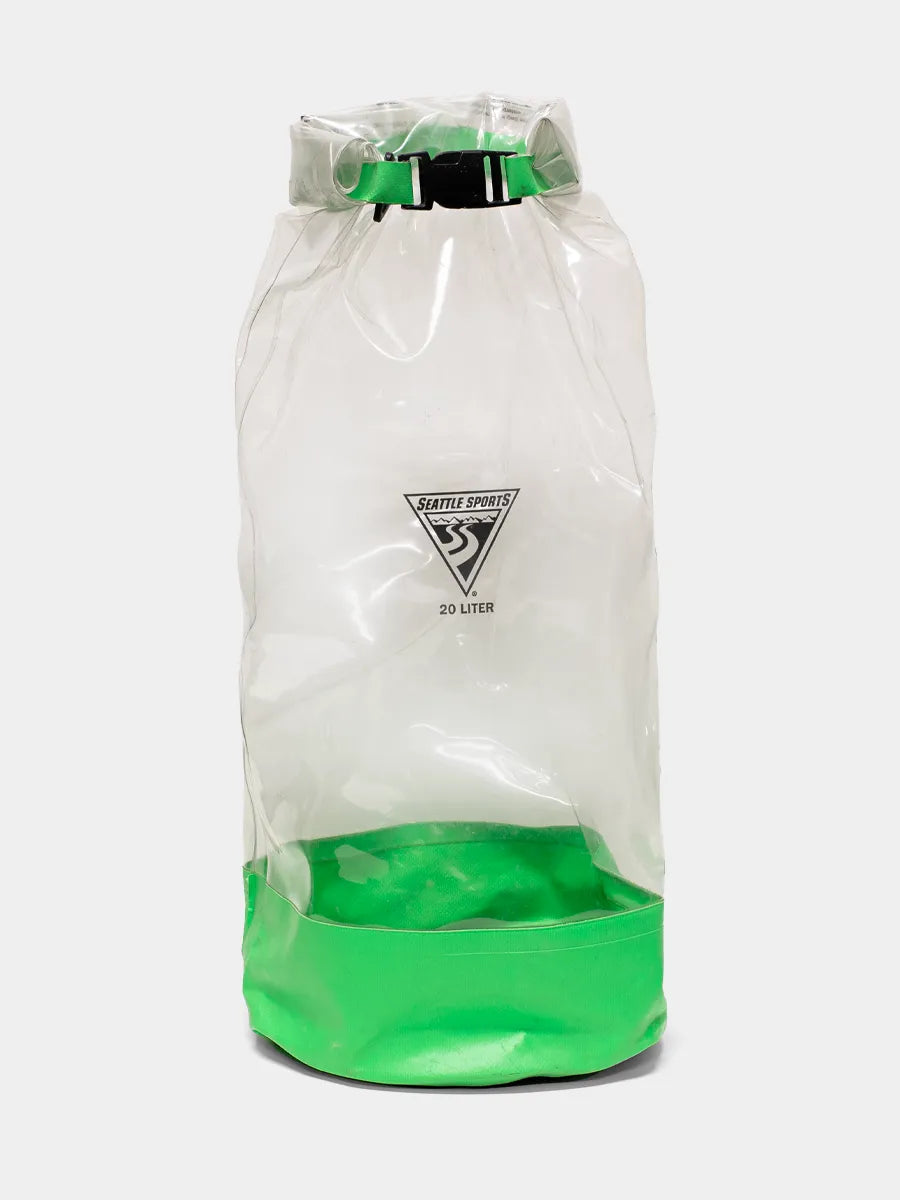 A transparent plastic sports training aid bag with a green lid, featuring the Seattle Sports logo.