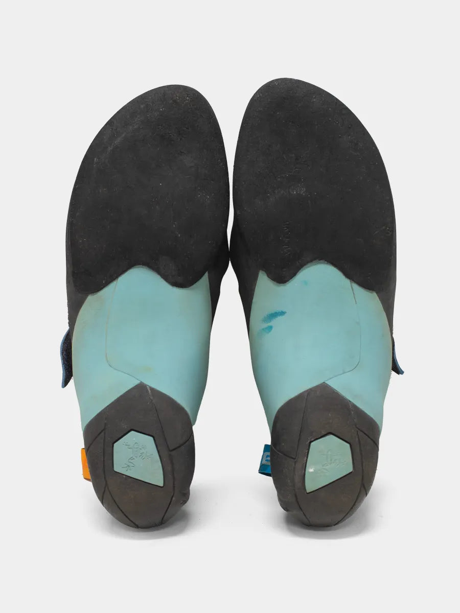 Sole view of a pair of Tenaya Mastia Climbing shoes