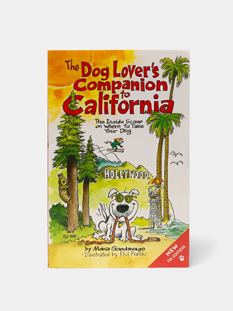 A cover image of a book titled 'The Dog Lover's Companion to California' featuring an illustration of a dog and a cactus.