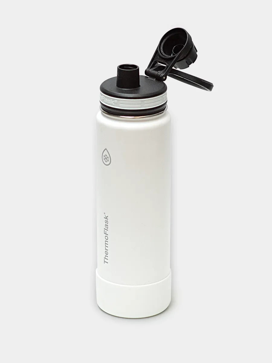 White Thermoflask water bottle with black lid