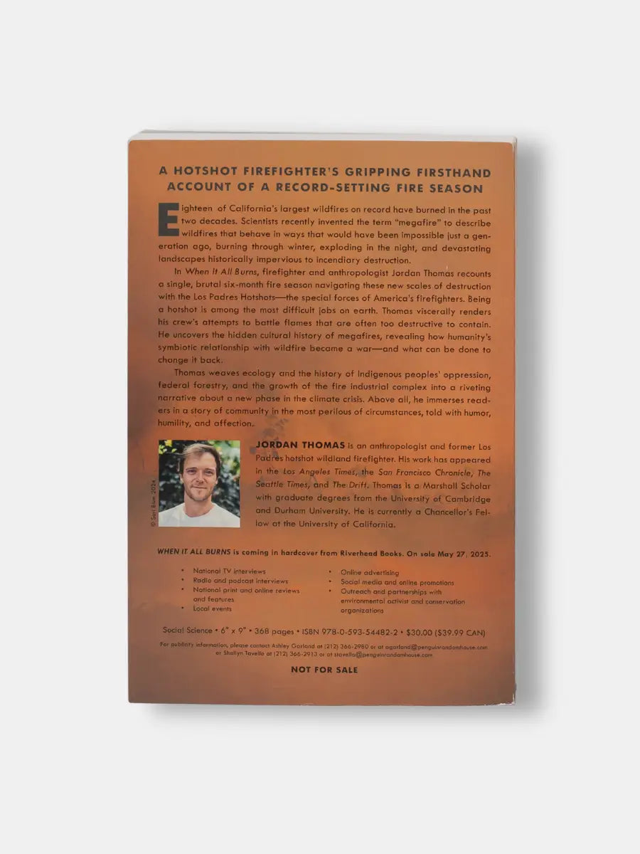 Book cover with text and a photo of a person on a white background
