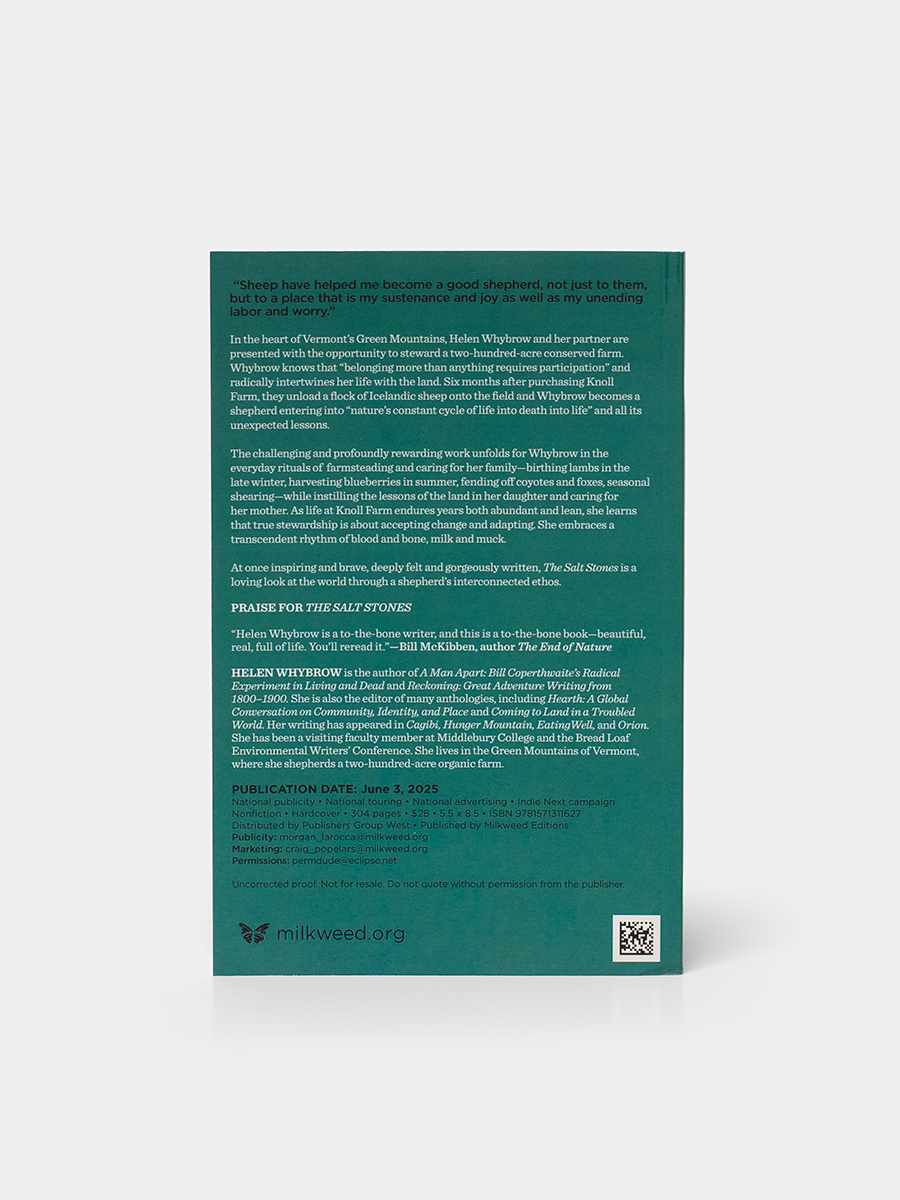 Book back cover with text and a QR code on a white background