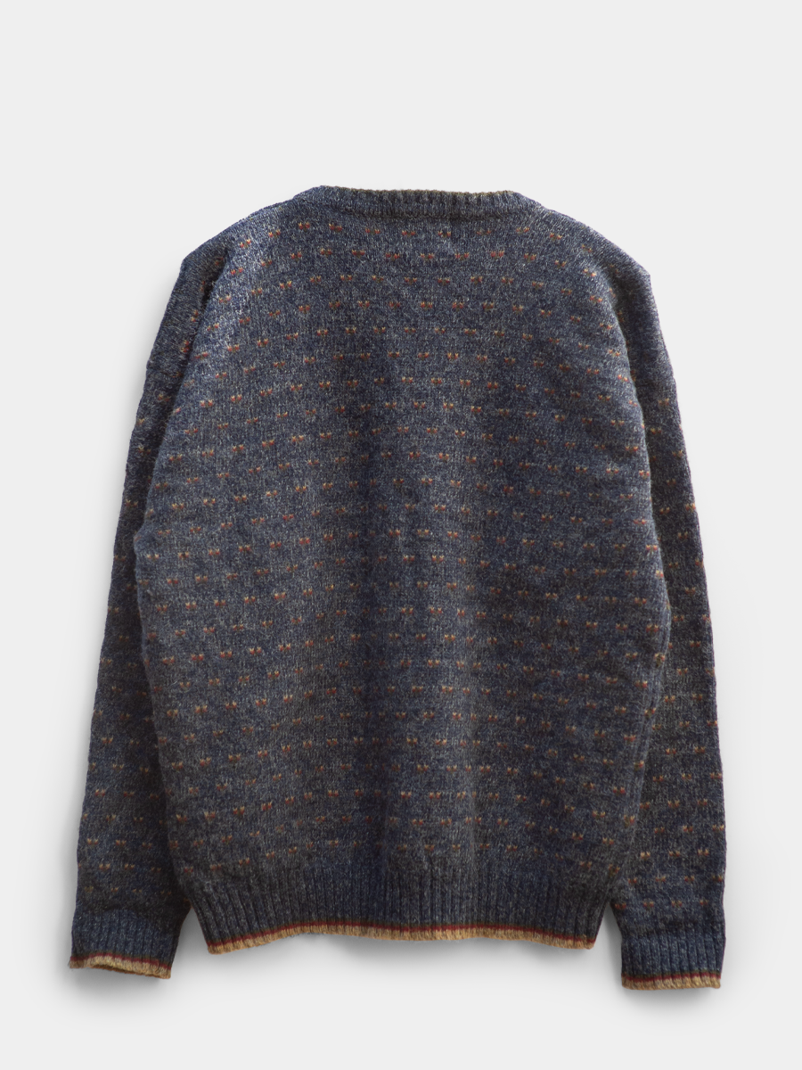Back View Vintage Woolrich Donegal Crew Neck Sweater on white background