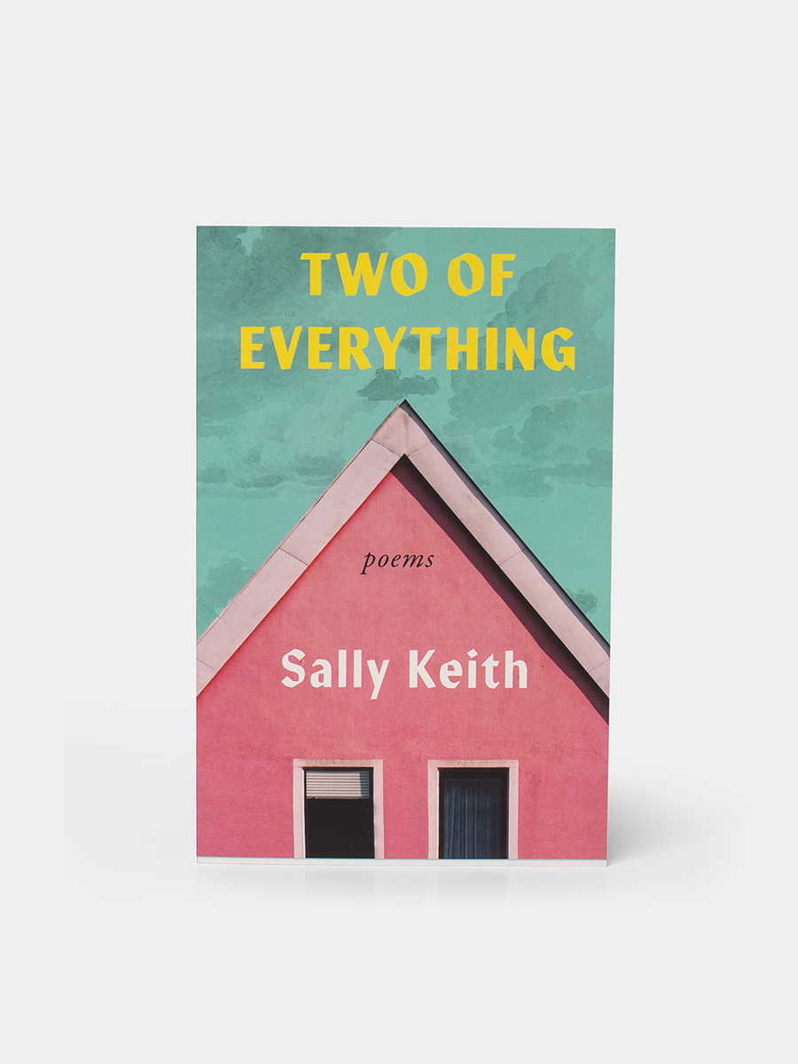 Book cover of 'Two of Everything' by Sally Keith with a pink house illustration on a teal background.