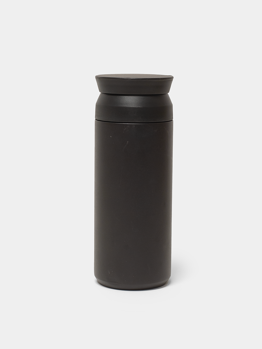 Black thermos bottle on a white background