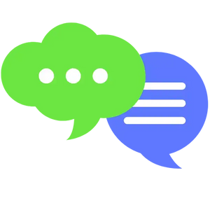 chat and reply icons in bright green and blue