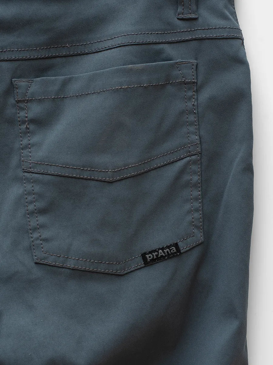 Back pocket and prAna woven label on blue Brion Pant
