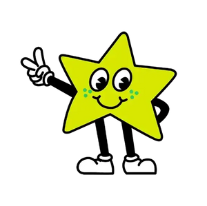 yellow star mascot holding up two fingers